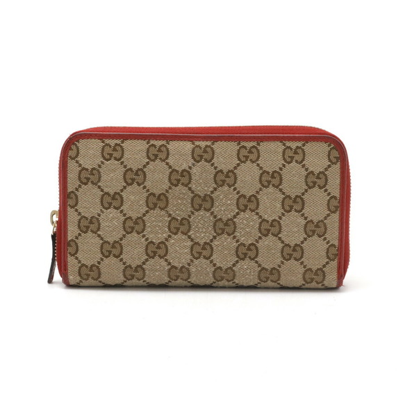 Gucci Zip Green Wallet long Khaki beige canvas GG leather red - Picture 1 of 7